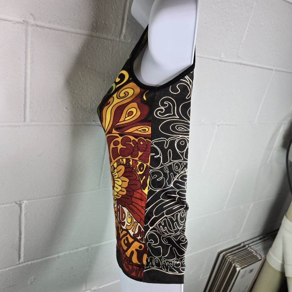 Vtg 90s Y2k Miss Sixty Mod Psychedelic Sleeveless Crop Tank - Picture 8 of 12